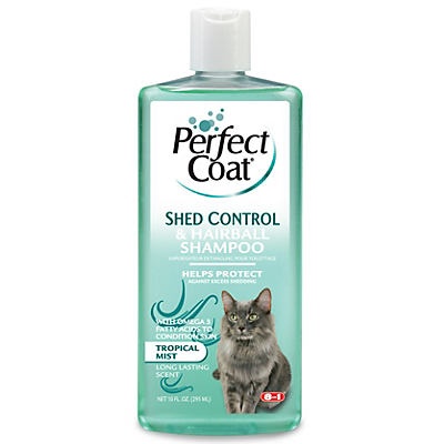 slide 1 of 1, 8 in 1 Perfect Coat Shed Control & Hairball Cat Shampoo, 10 oz