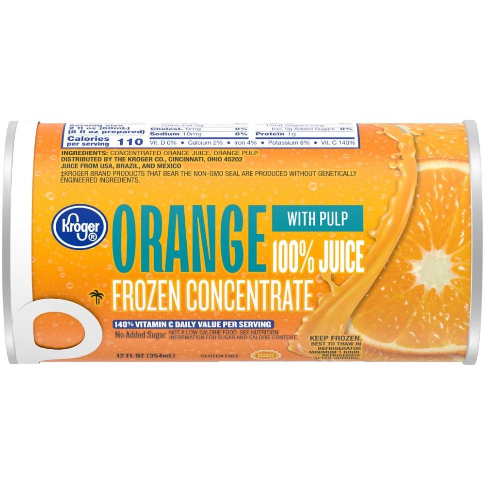 slide 1 of 1, Kroger Frozen Orange Juice Concentrate - With Pulp, 12 fl oz