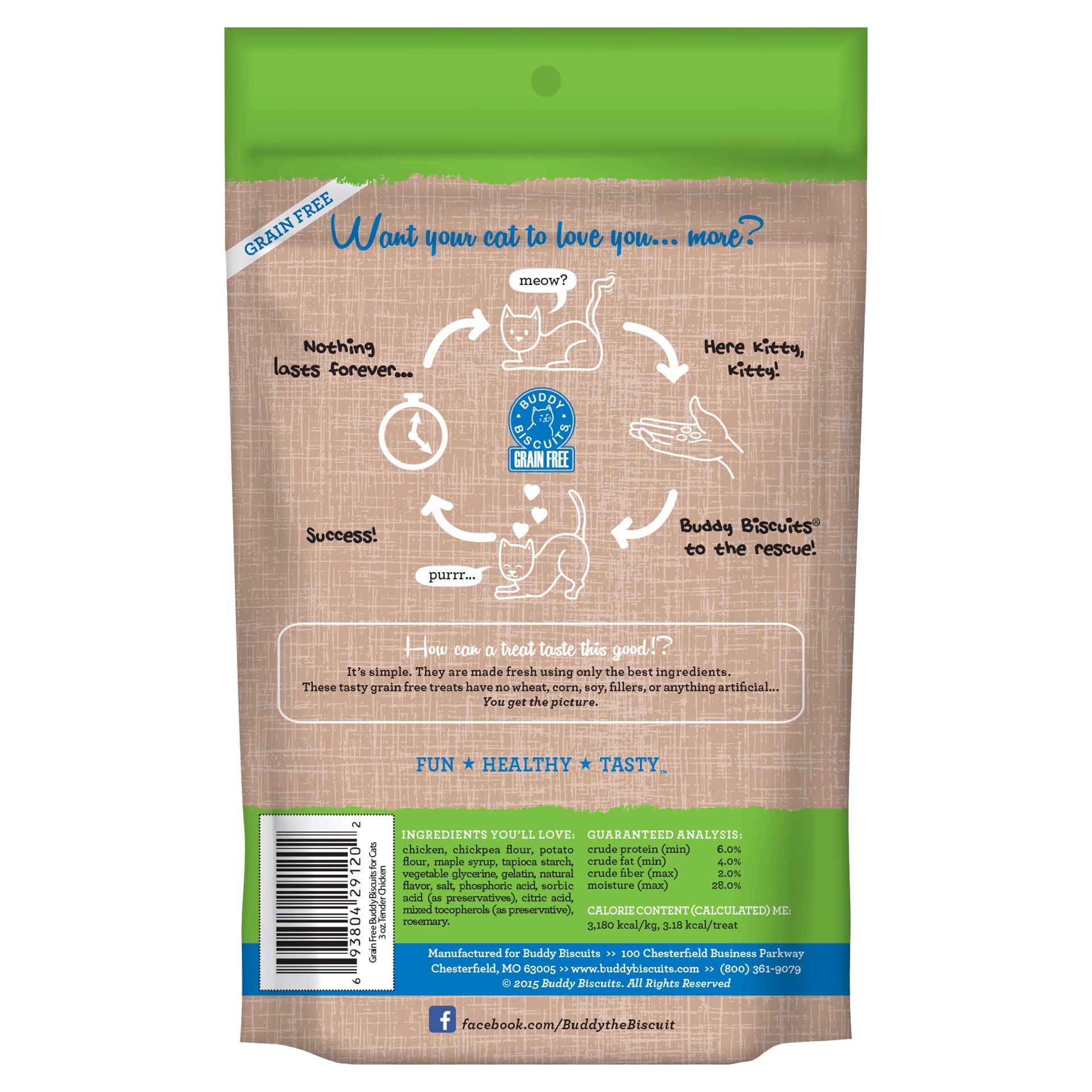 slide 4 of 8, Buddy Biscuits Soft & Chewy Grain Free Cat Treats, Chicken, 3 oz. Bag, 3 oz