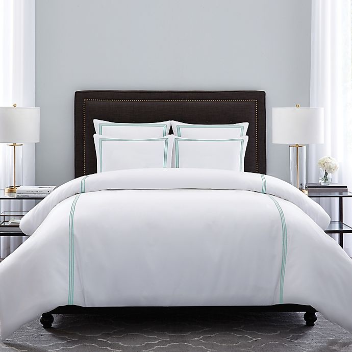 slide 1 of 1, Wamsutta Hotel Triple Baratta Stitch King Duvet Set - White/Sea Glass, 1 ct