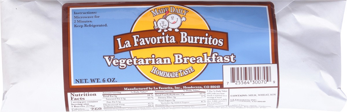 slide 6 of 9, La Favorita Vegetarian Breakfast Burritos 6 oz, 6 oz