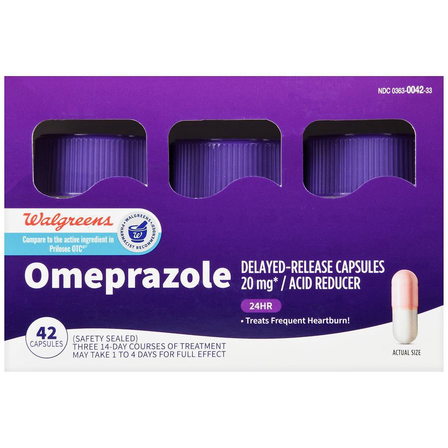 slide 4 of 5, Walgreens Omeprazole 24 Hour Acid Reducer Delayed Release Capsules, 42 ct