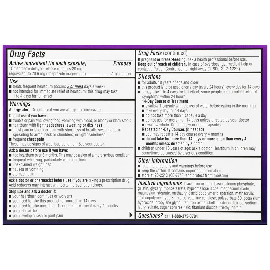 slide 5 of 5, Walgreens Omeprazole 24 Hour Acid Reducer Delayed Release Capsules, 42 ct