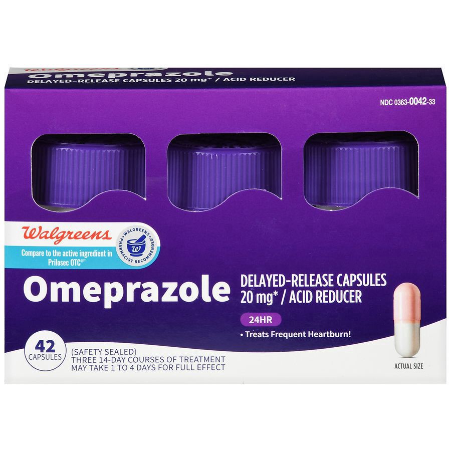 slide 1 of 5, Walgreens Omeprazole 24 Hour Acid Reducer Delayed Release Capsules, 42 ct
