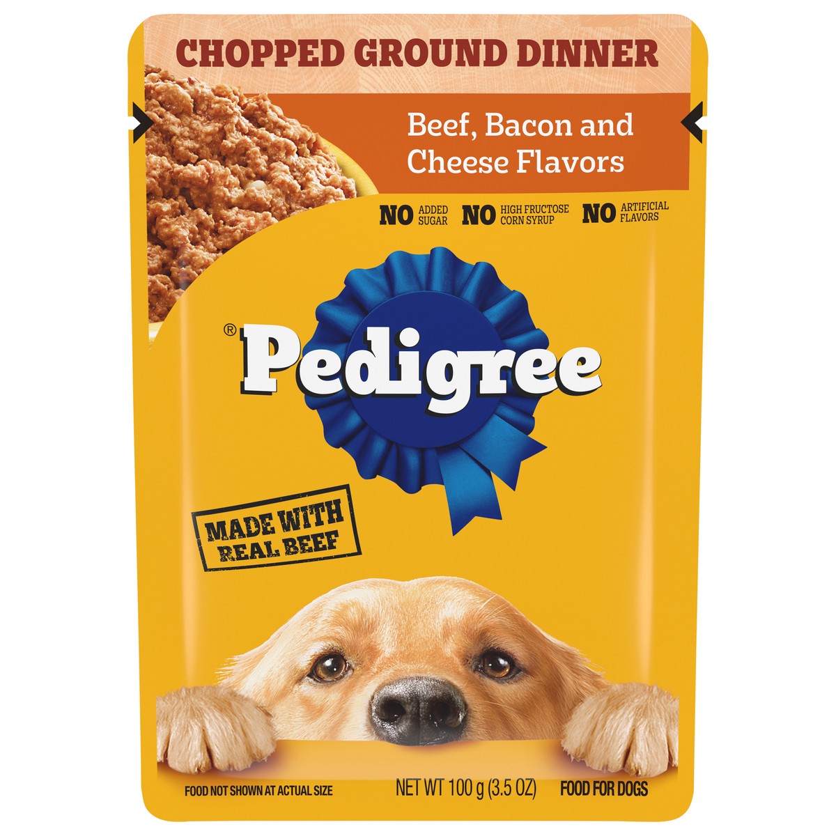 slide 1 of 5, Pedigree Chopped Ground Dinner Beef, Bacon & Cheese Flavors Dog Food 3.5 oz, 3.5 oz