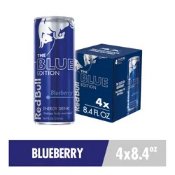 Red Bull Blue Edition Energy Drink, Blueberry, 80mg Caffeine, , Pack of 4 Cans - 33.60 fl oz
