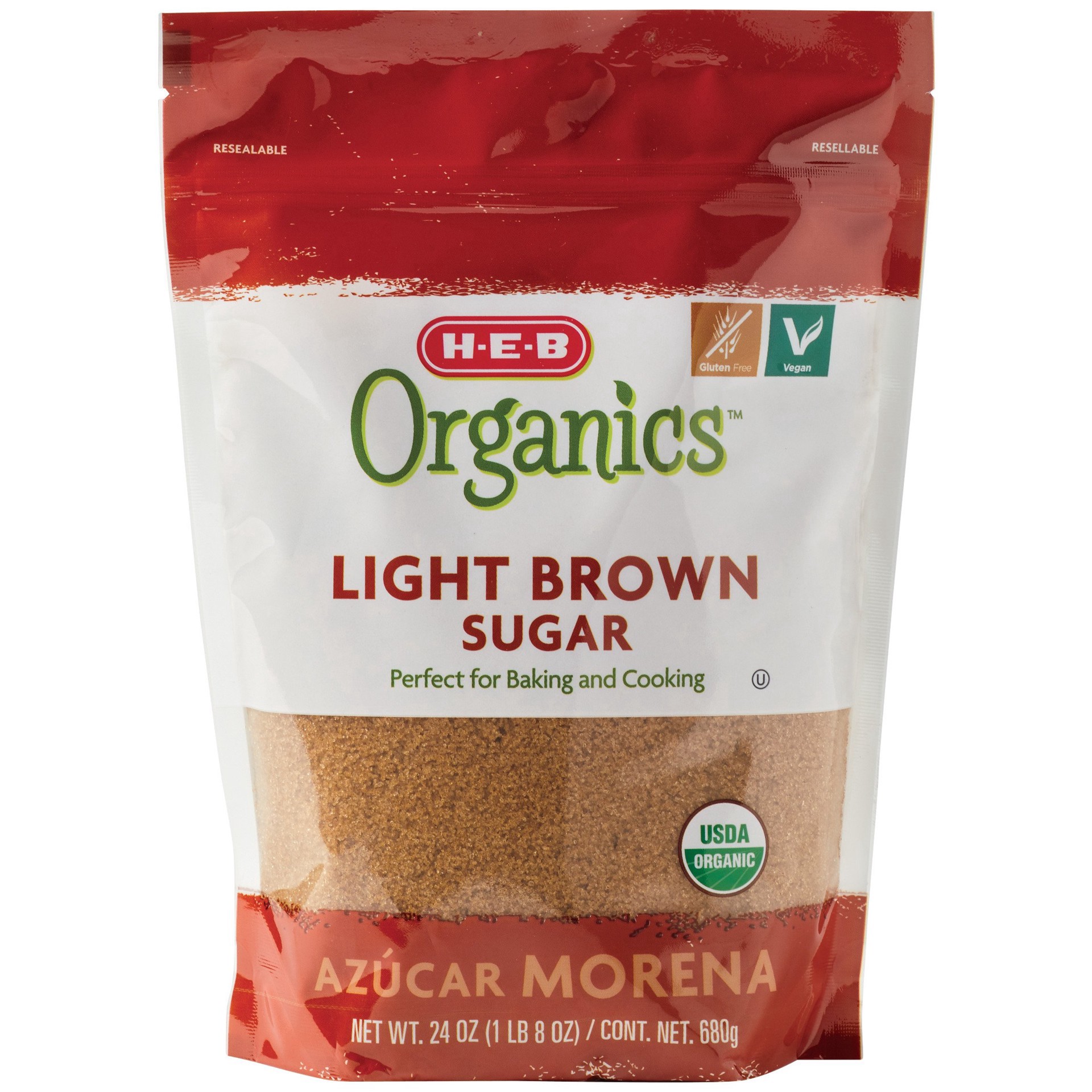 slide 1 of 1, H-E-B Organics Light Brown Sugar, 24 oz
