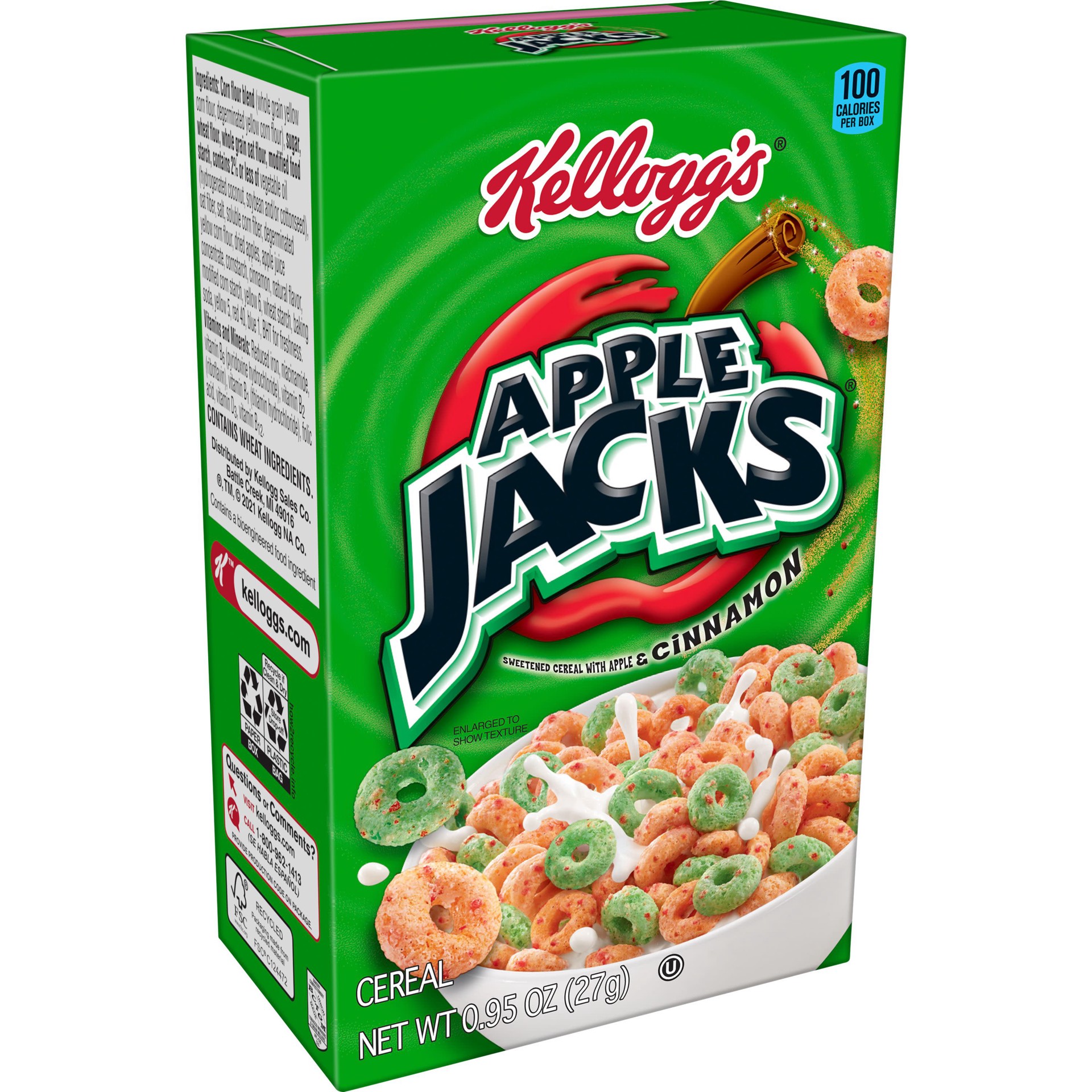slide 1 of 5, Apple Jacks Kellogg's Apple Jacks Breakfast Cereal, 7 Vitamins and Minerals, Kids Snacks, Original, 0.95oz Box, 1 Box, 0.95 oz