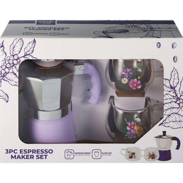 slide 1 of 1, 3Cup Espresso Mkr & Cups Set Flower, 1 ct