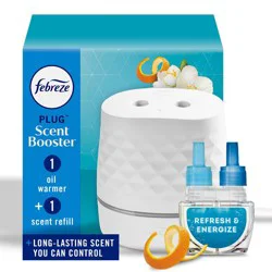 Febreze PLUG Scent Booster Starter Kit, Oil Diffuser, Air Freshener Plug In, Continuous Scent Device + 1 Refresh & Energize Refill