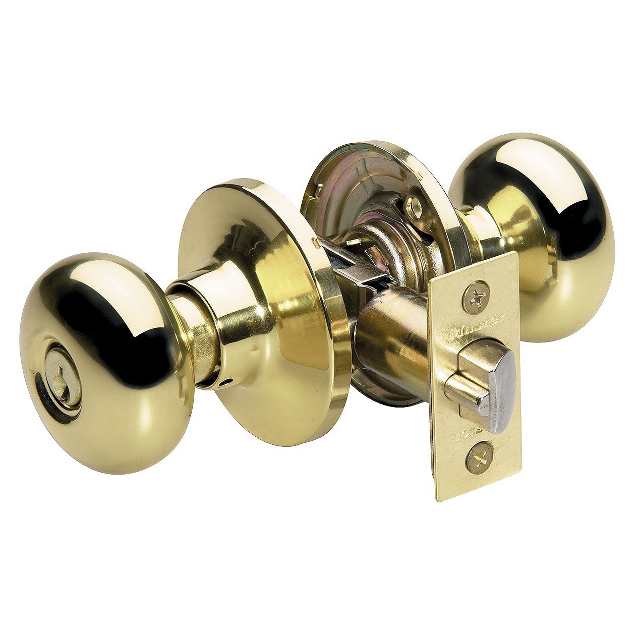 slide 1 of 1, Master Lock Polished Brass Ball Entry Twin Pack Door Knob BCO0103, 1 ct