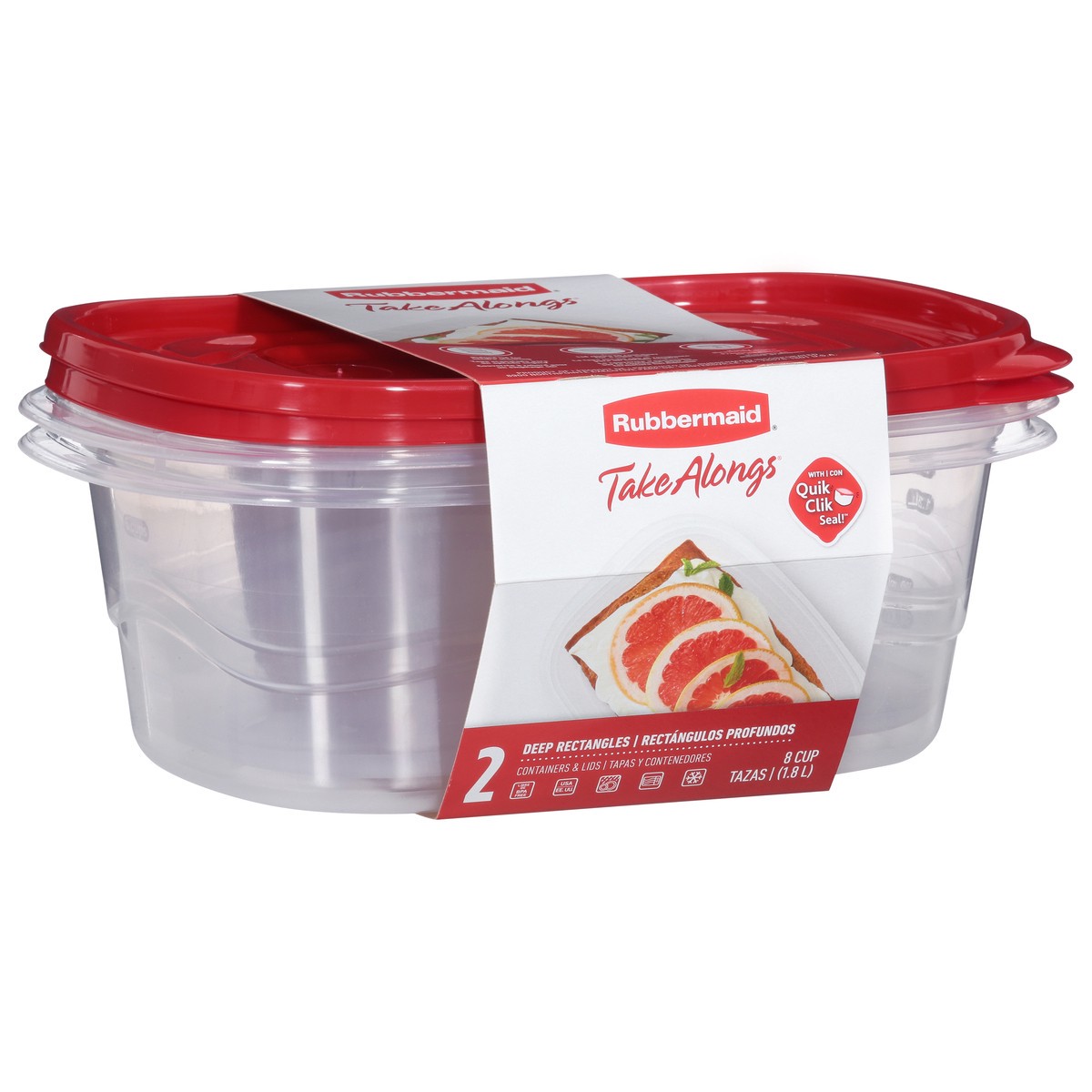 slide 8 of 9, Rubbermaid TakeAlongs 8 Cup Deep Rectangles Containers & Lids 2 ea, 2 ct; 1.8 oz