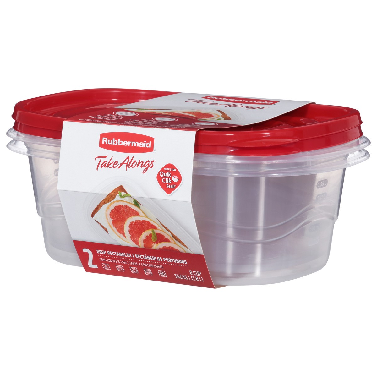 slide 9 of 9, Rubbermaid TakeAlongs 8 Cup Deep Rectangles Containers & Lids 2 ea, 2 ct; 1.8 oz