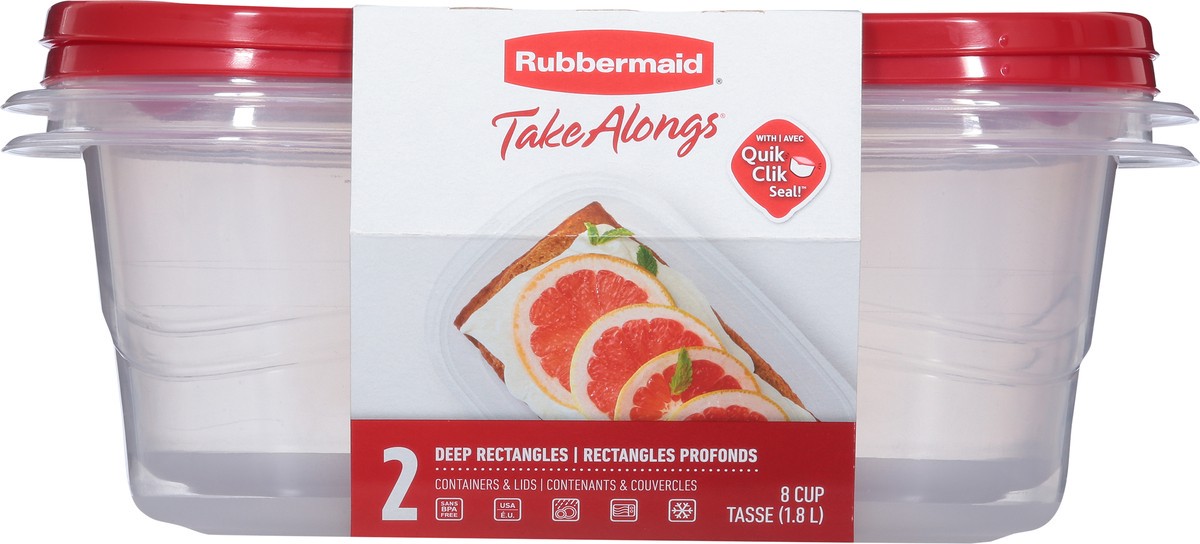 slide 2 of 9, Rubbermaid TakeAlongs 8 Cup Deep Rectangles Containers & Lids 2 ea, 2 ct; 1.8 oz