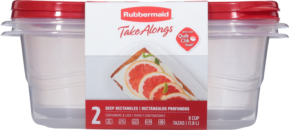 slide 4 of 9, Rubbermaid TakeAlongs 8 Cup Deep Rectangles Containers & Lids 2 ea, 2 ct; 1.8 oz