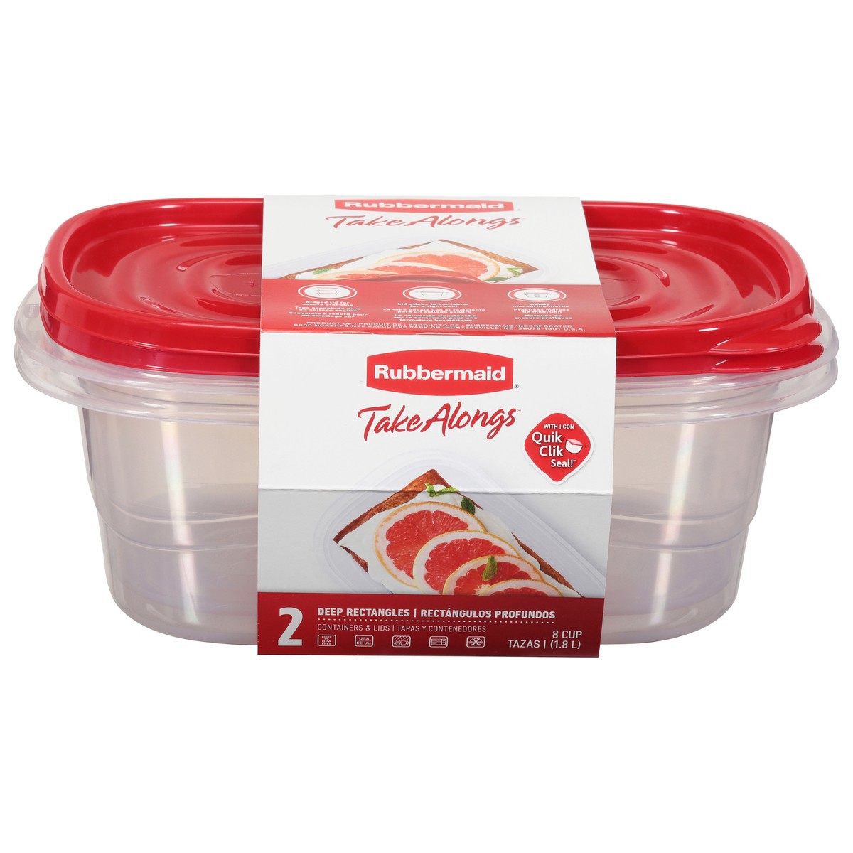 slide 1 of 9, Rubbermaid TakeAlongs 8 Cup Deep Rectangles Containers & Lids 2 ea, 2 ct; 1.8 oz