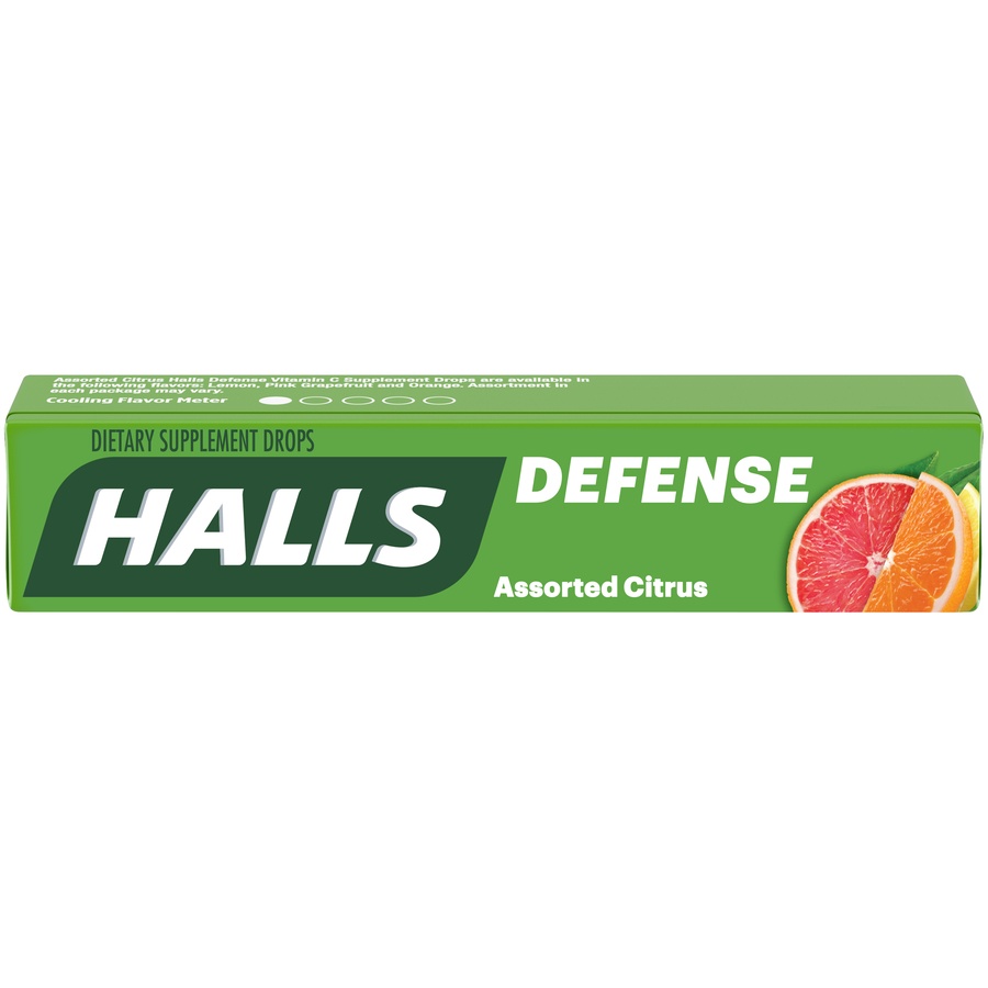 slide 2 of 7, Halls Defense Assorted Citrus Dietary Supplement Drops, 9 ct