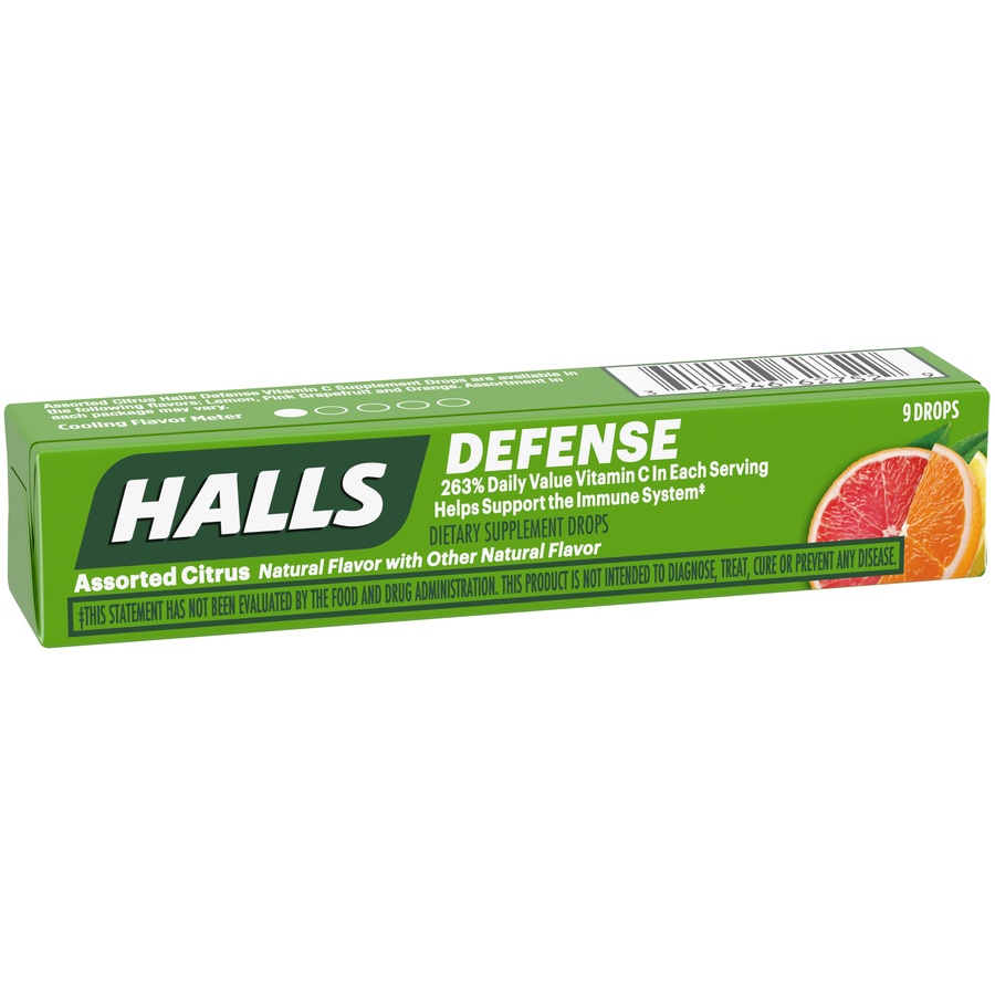 slide 3 of 7, Halls Defense Assorted Citrus Dietary Supplement Drops, 9 ct