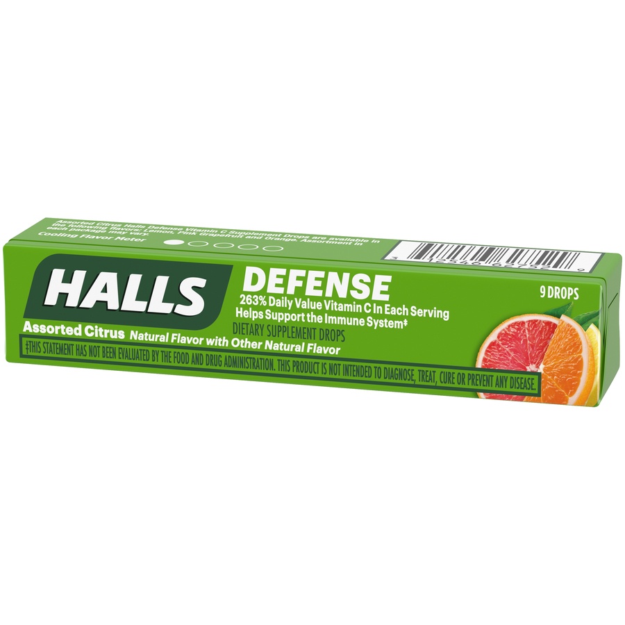 slide 4 of 7, Halls Defense Assorted Citrus Dietary Supplement Drops, 9 ct