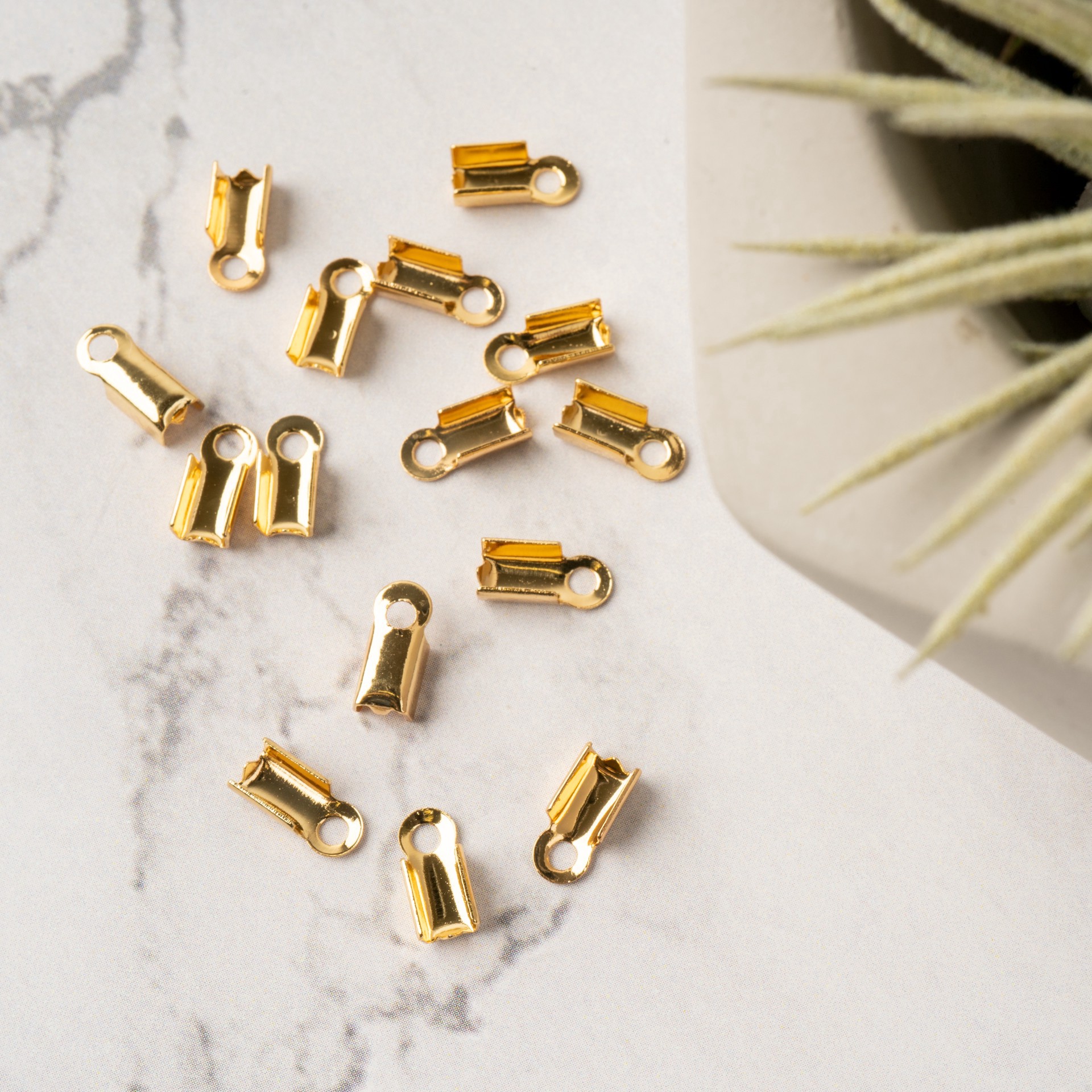 slide 3 of 3, 9mm 18k Gold-Plated Folding End Crimps By Bead Landing, 9 mm
