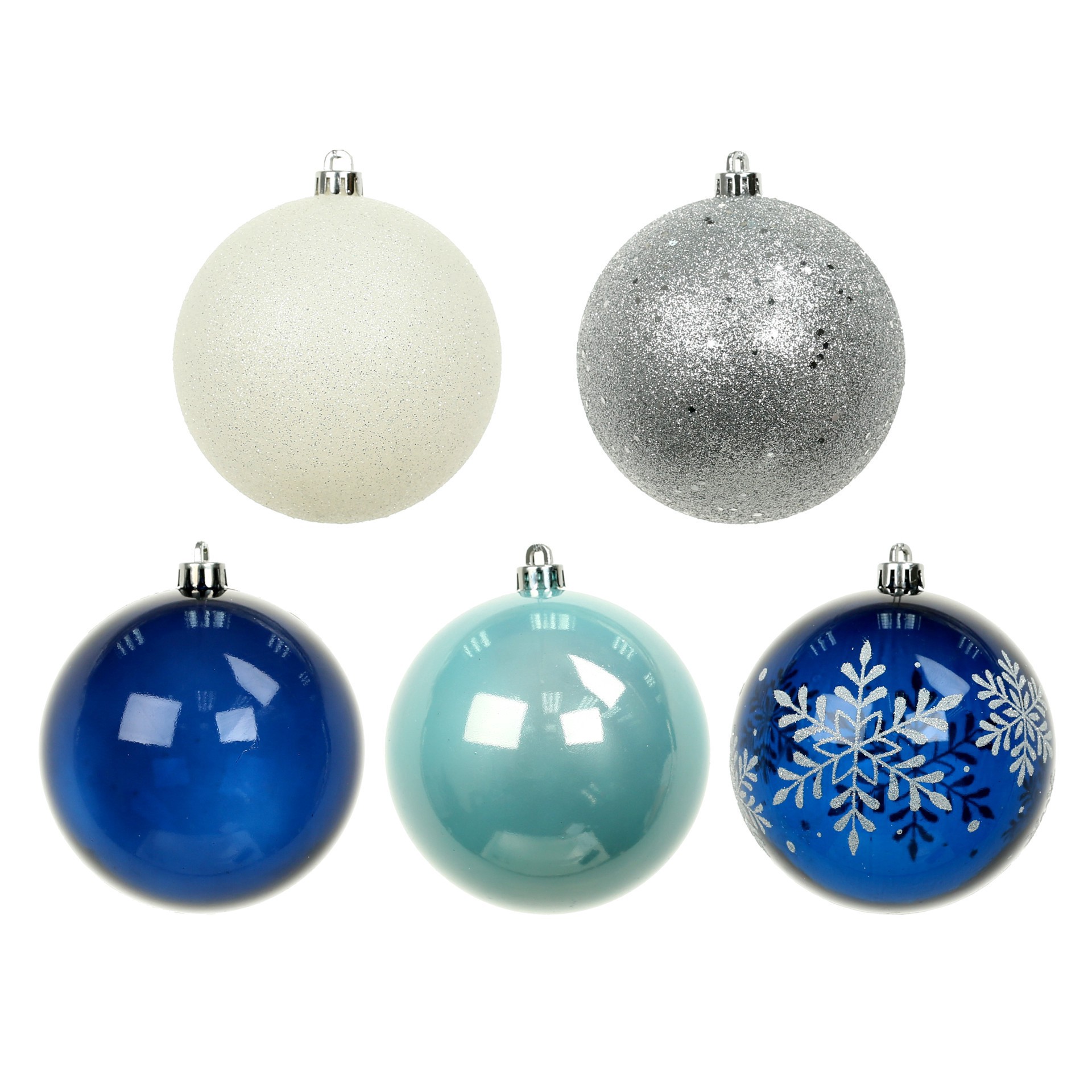 slide 2 of 3, 14 Pack 4" Blue & Silver Solid, Glitter & Snowflake Shatterproof Ball Ornaments By Ashland, 14 ct