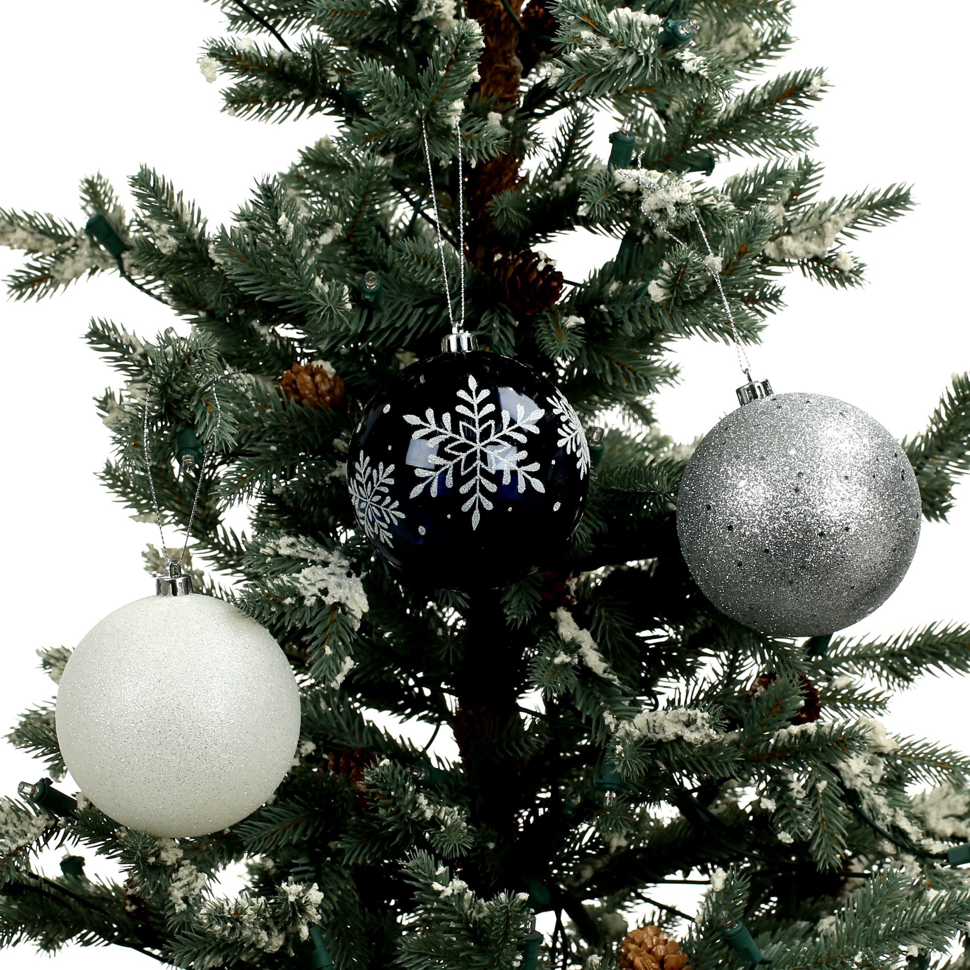 slide 3 of 3, 14 Pack 4" Blue & Silver Solid, Glitter & Snowflake Shatterproof Ball Ornaments By Ashland, 14 ct