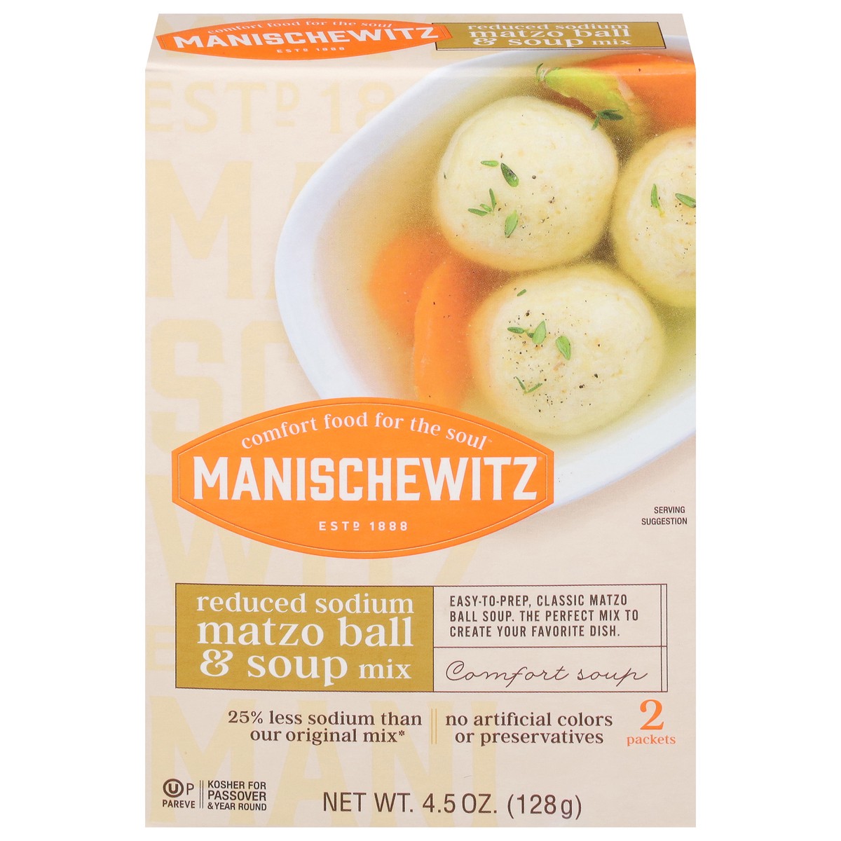 slide 1 of 9, Manischewitz Reduced Sodium Matzo Ball Soup Mix, 4.5 oz