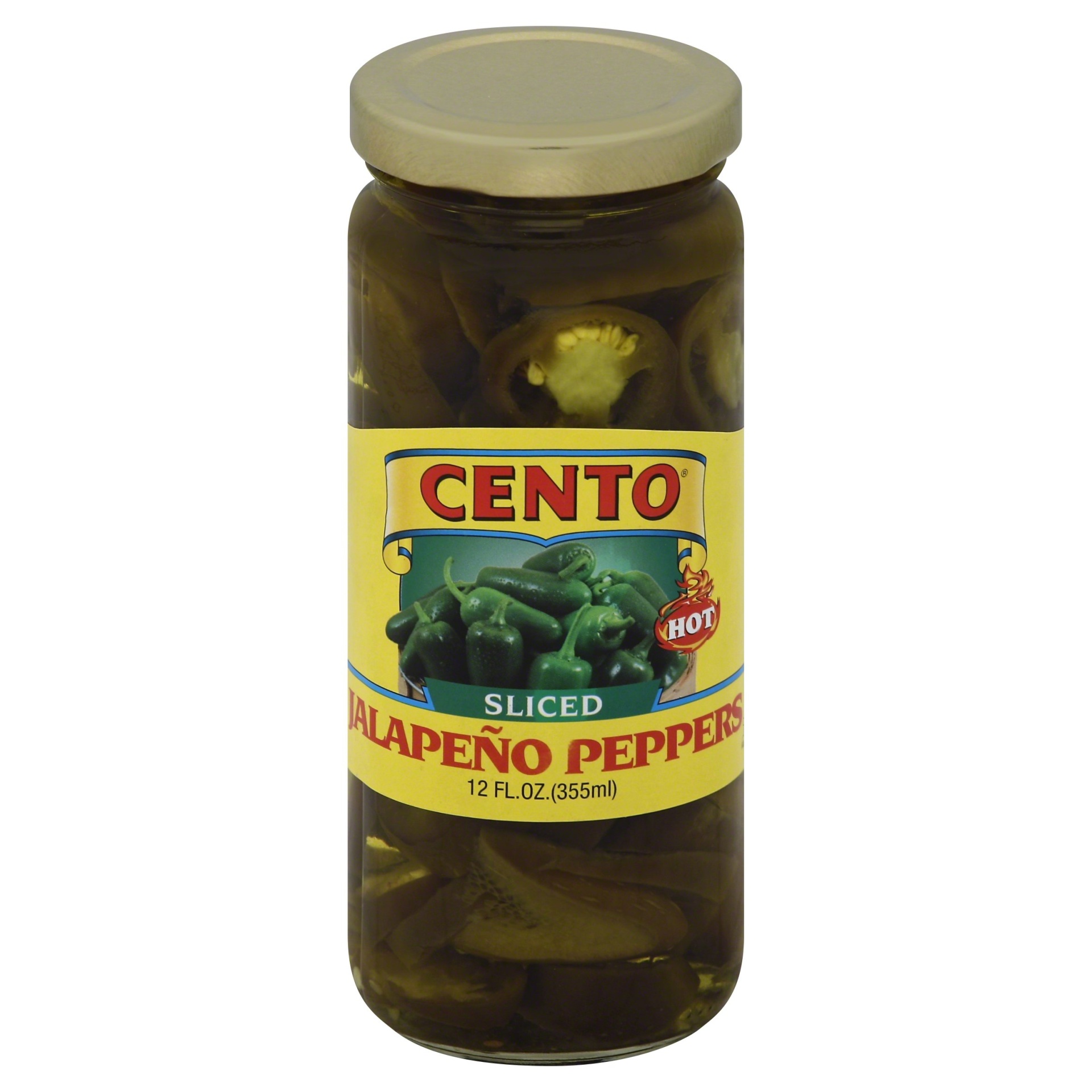 slide 1 of 2, Cento Sliced Hot Jalapeno Peppers, 12 fl oz