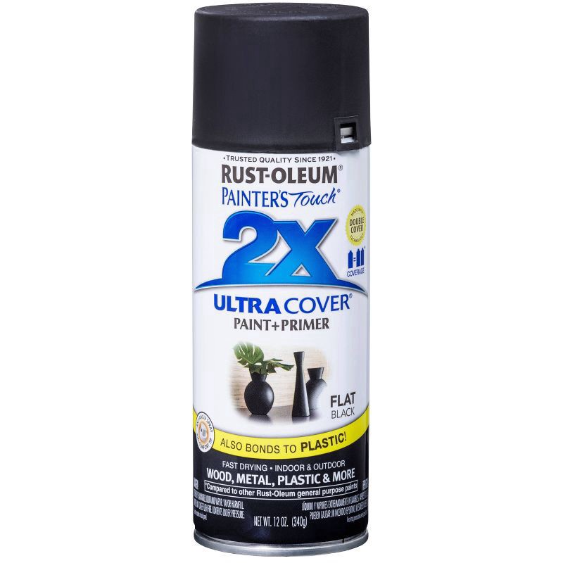 slide 4 of 13, Rust-Oleum 12oz 2X Painter's Touch Ultra Cover Flat Spray Paint Black, 12 oz