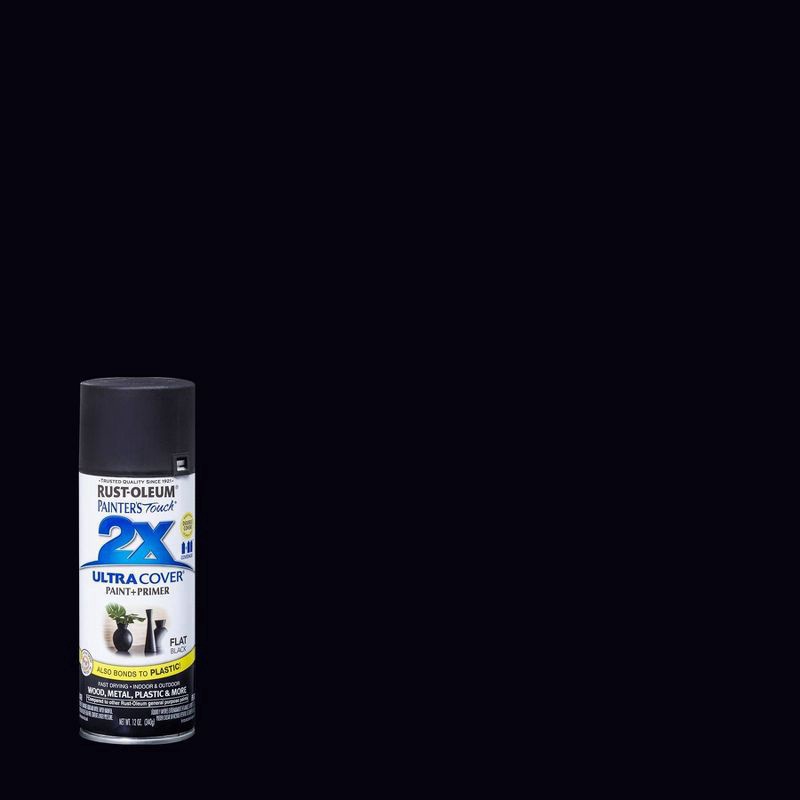 slide 1 of 13, Rust-Oleum 12oz 2X Painter's Touch Ultra Cover Flat Spray Paint Black, 12 oz