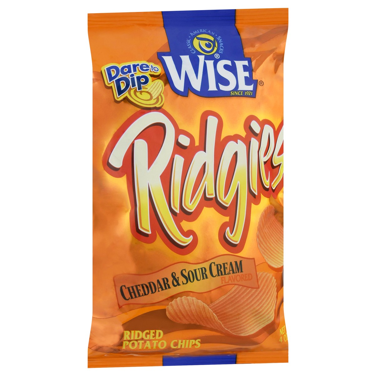 slide 2 of 14, Wise Ridgies Ridged Cheddar & Sour Cream Flavored Potato Chips 4 oz, 4 oz