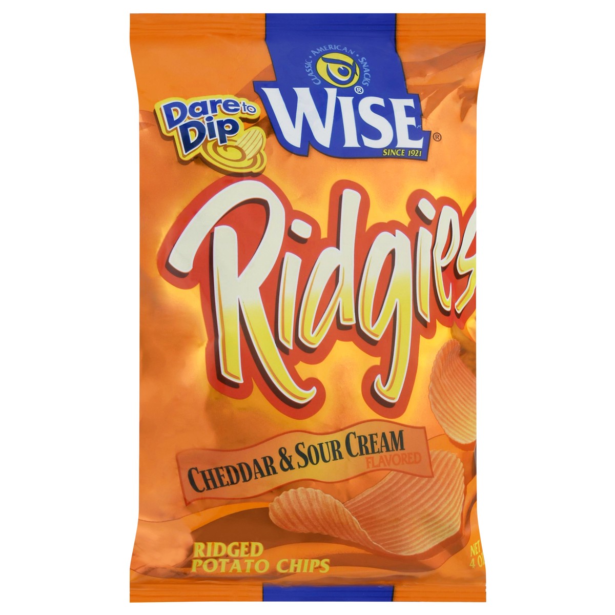 slide 1 of 14, Wise Ridgies Ridged Cheddar & Sour Cream Flavored Potato Chips 4 oz, 4 oz