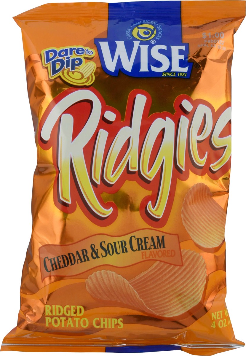 slide 13 of 14, Wise Ridgies Ridged Cheddar & Sour Cream Flavored Potato Chips 4 oz, 4 oz