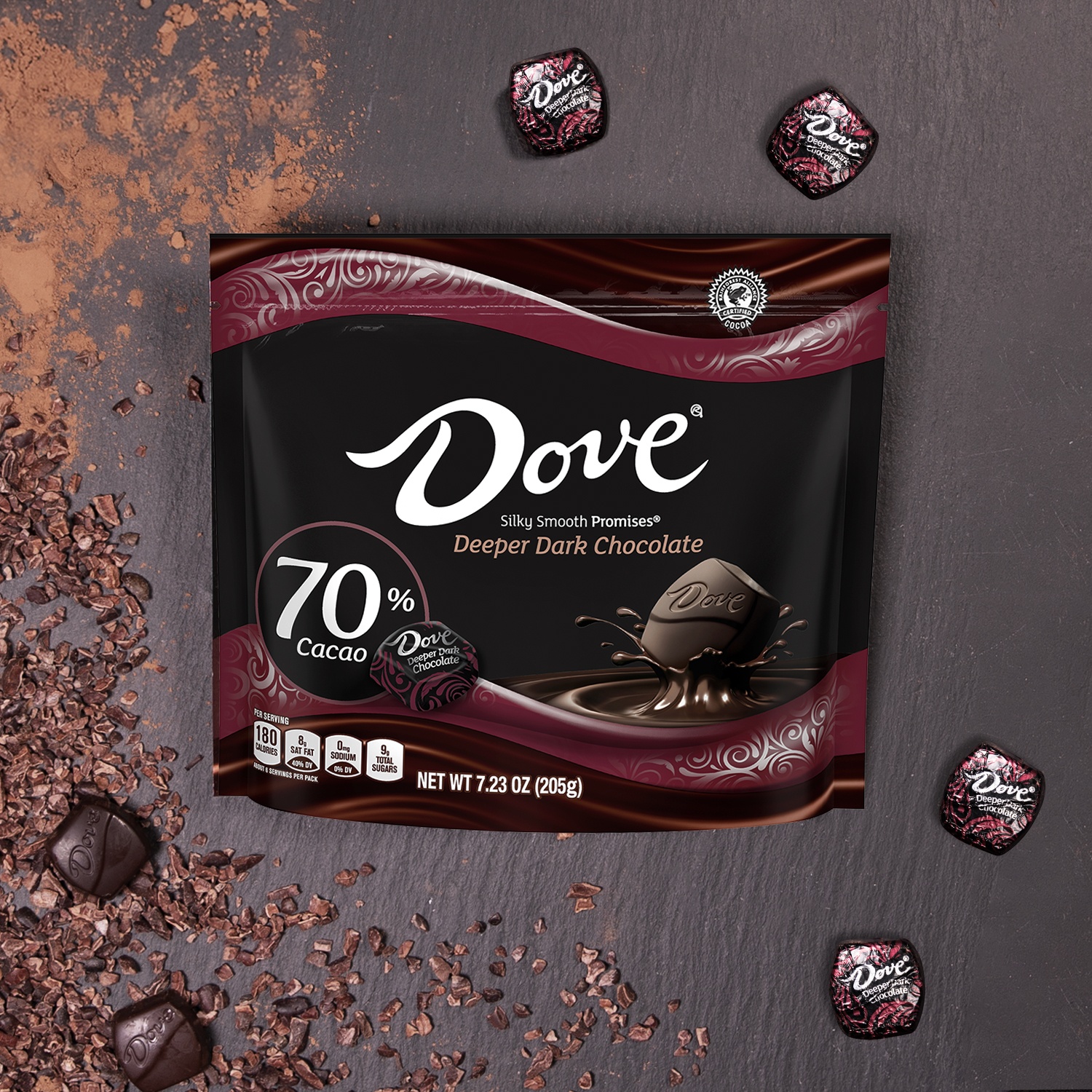 slide 3 of 7, DOVE PROMISES Deeper Dark Chocolatedy 70% Cacao, 7.23 oz