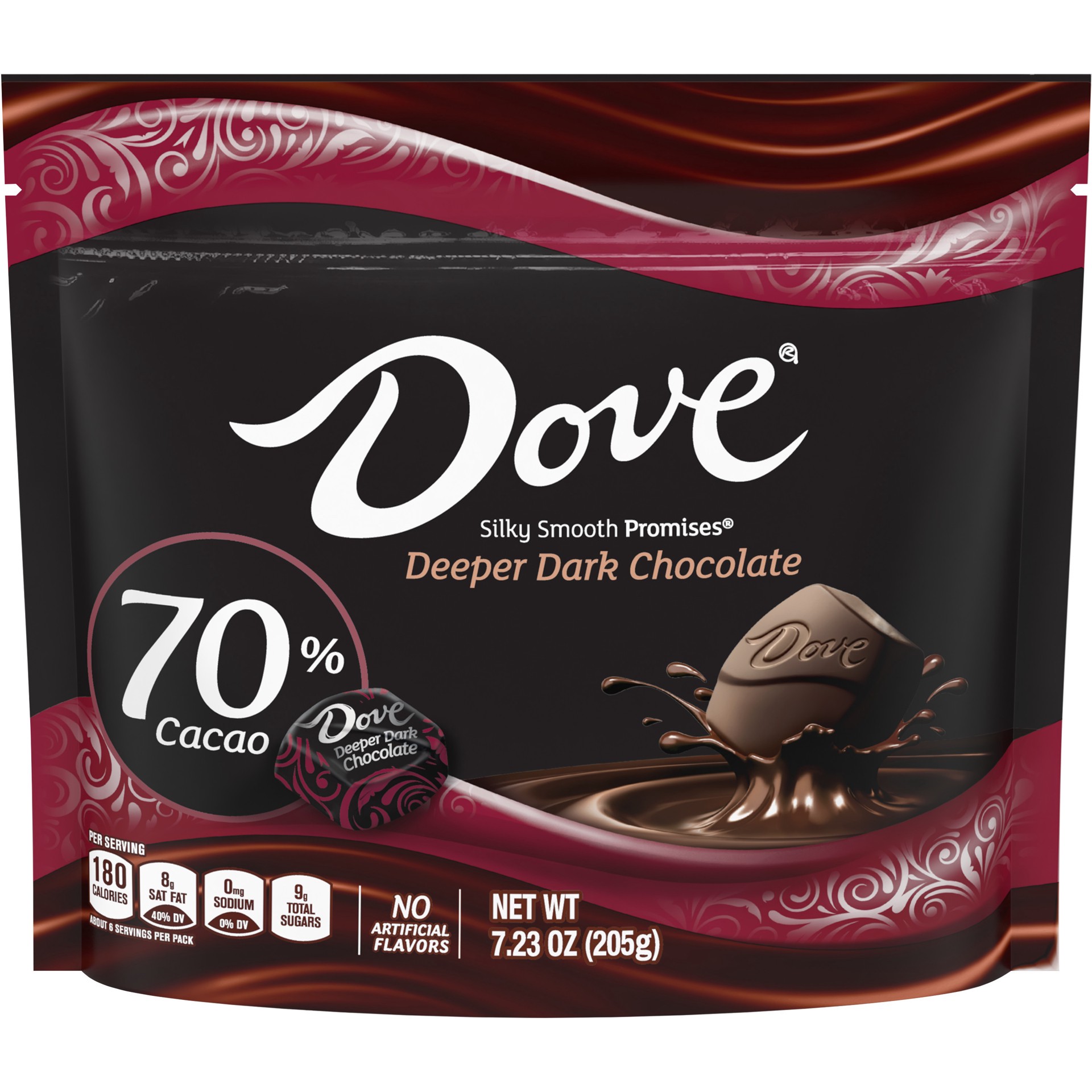 slide 1 of 7, DOVE PROMISES Deeper Dark Chocolate Candy 70% Cacao, Sharing Size, 7.23 oz Bag, 7.23 oz