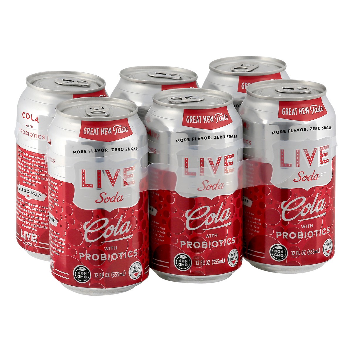 slide 2 of 9, Live Soda Cola with Probiotics Zero Sugar, 6 ct; 12 fl oz