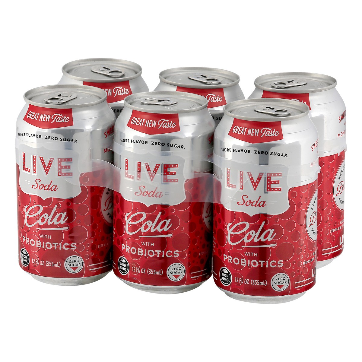 slide 3 of 9, Live Soda Cola with Probiotics Zero Sugar, 6 ct; 12 fl oz