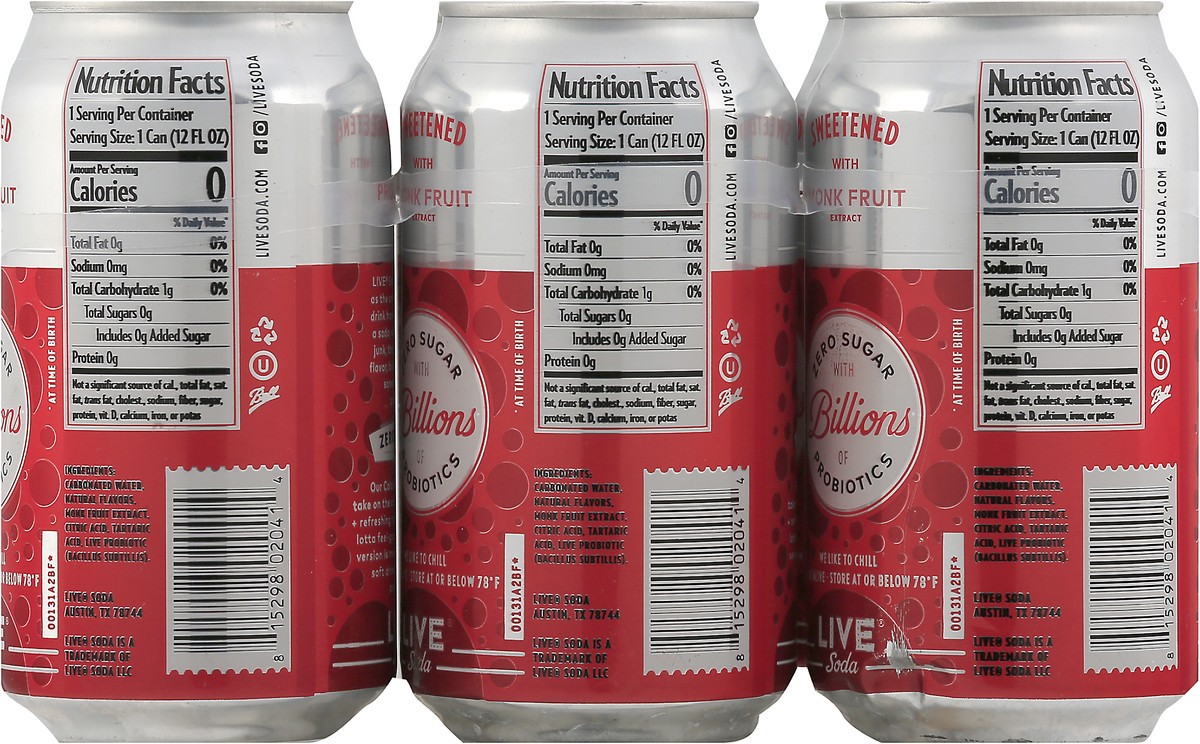 slide 5 of 9, Live Soda Cola with Probiotics Zero Sugar, 6 ct; 12 fl oz