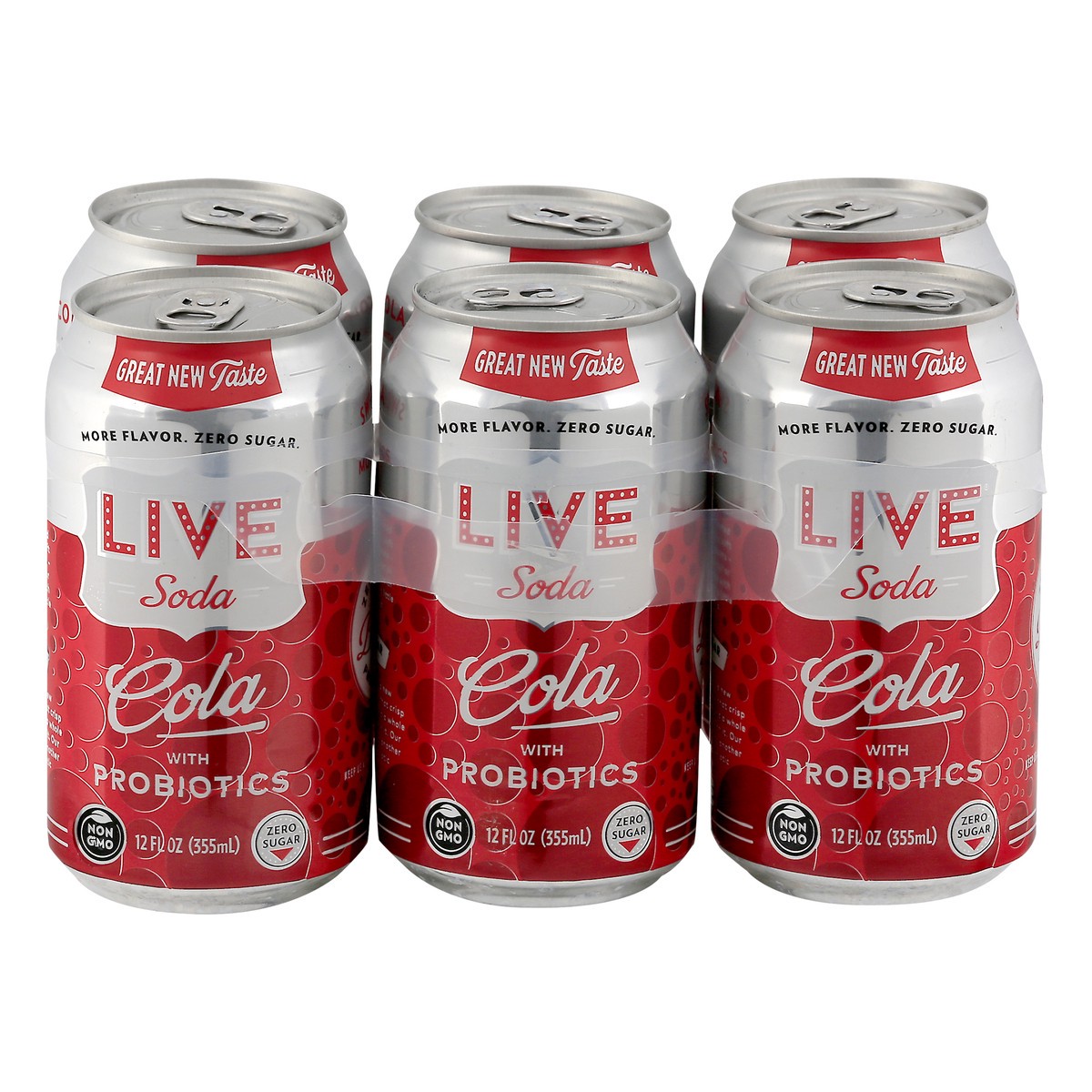 slide 1 of 9, Live Soda Cola with Probiotics Zero Sugar, 6 ct; 12 fl oz