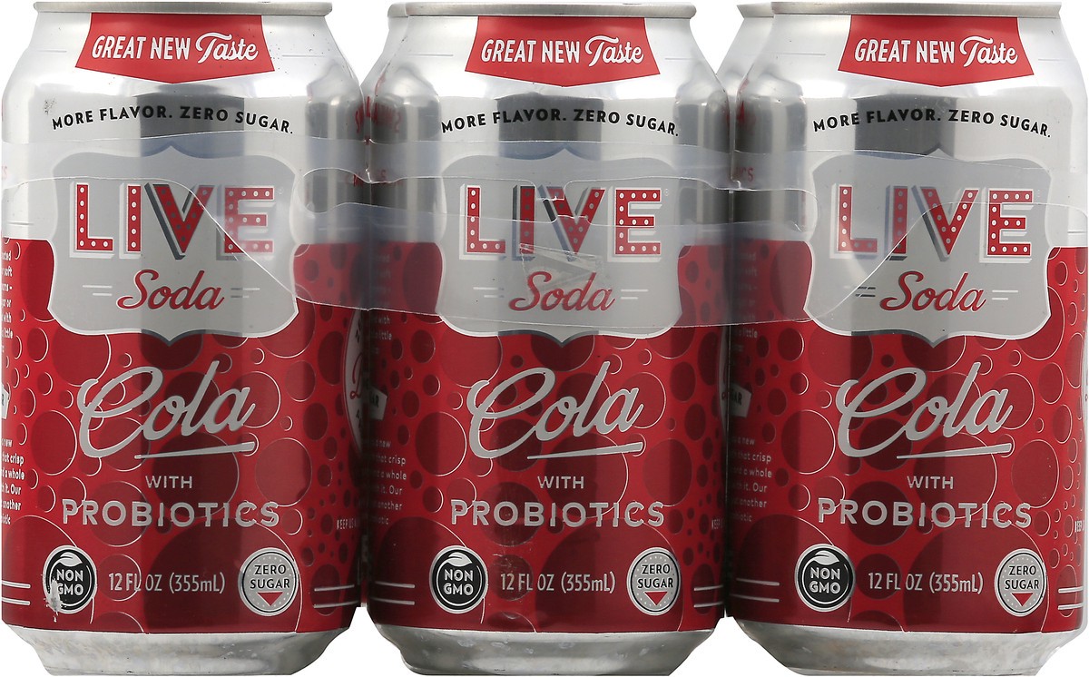 slide 6 of 9, Live Soda Cola with Probiotics Zero Sugar, 6 ct; 12 fl oz