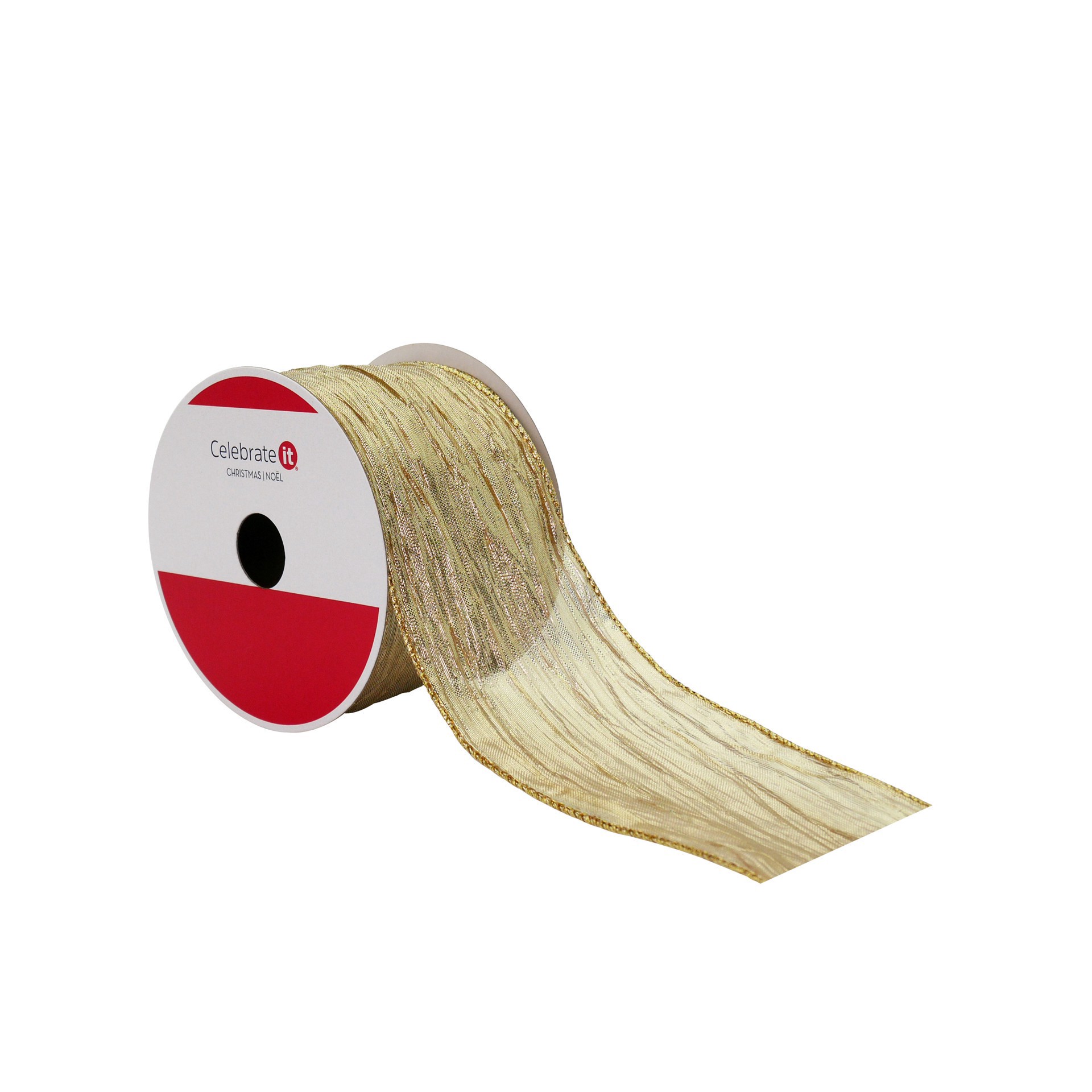 slide 3 of 3, 2.5" X 20ft. Metallic Gold Sheer Wired Crinkle Ribbon By Celebrate It, 2.5 in x 20 ft