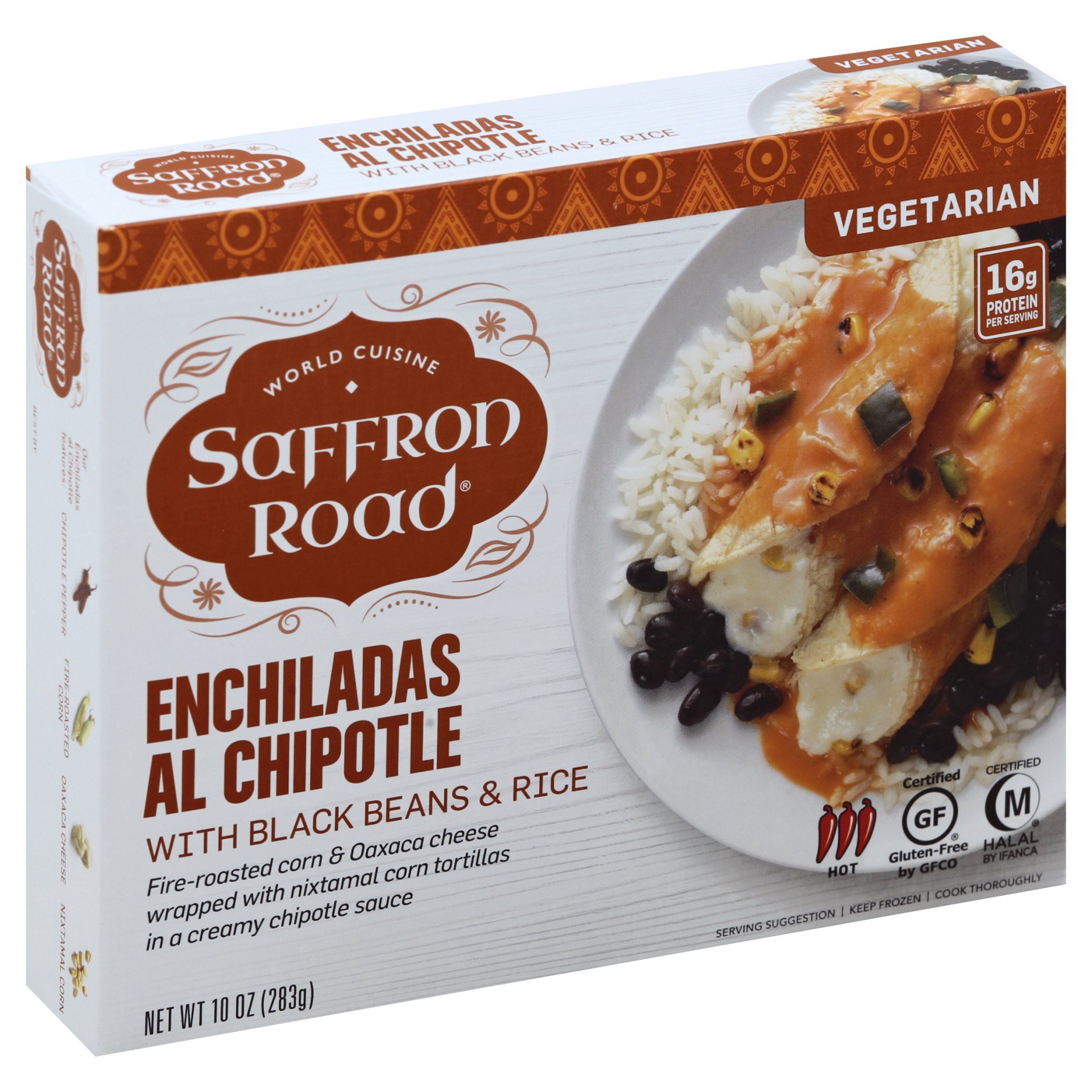 slide 1 of 6, Saffron Road Enchiladas al Chipotle, Gluten-Free Mexican Meal, Frozen Dinner, 10 oz