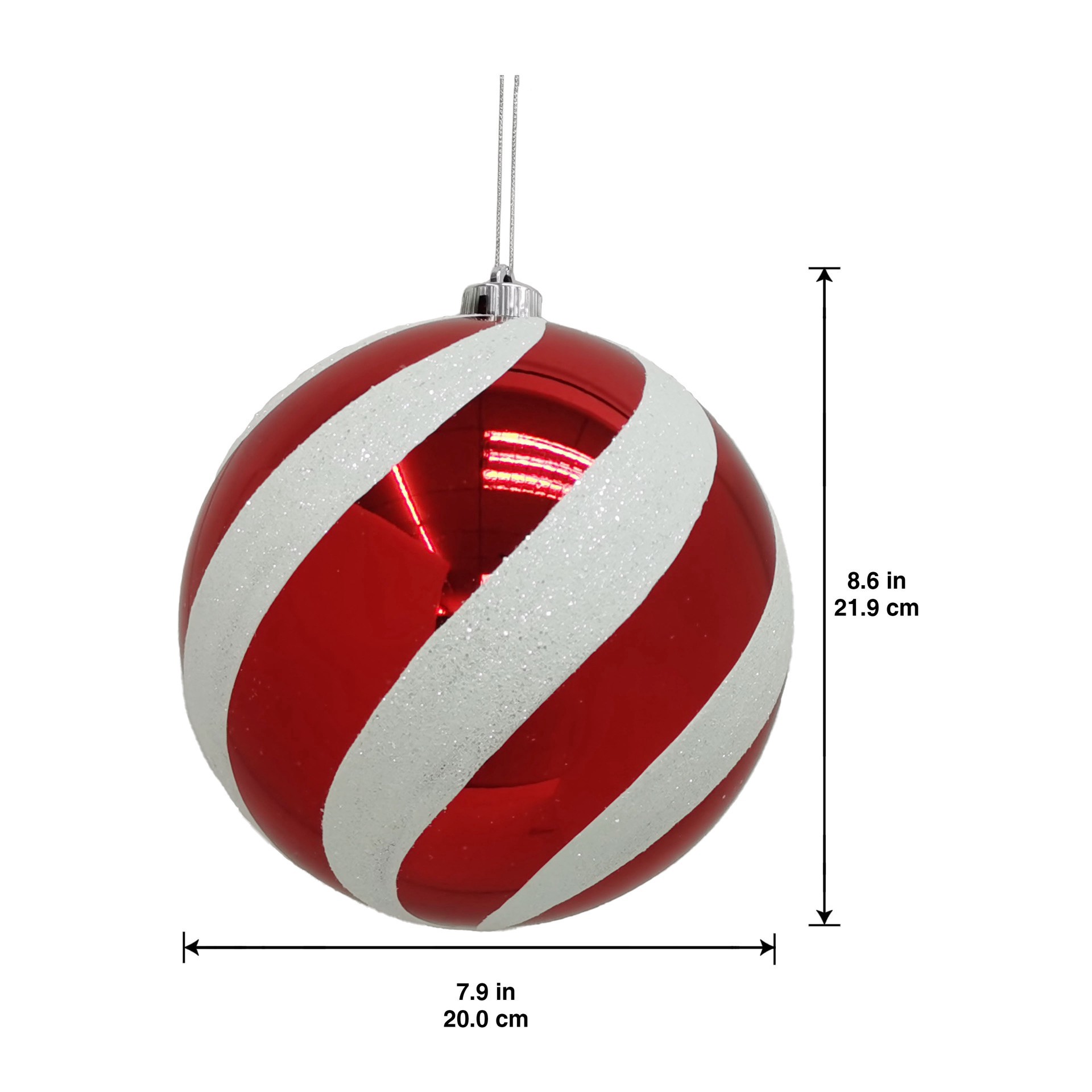 slide 2 of 3, 8.25" Red & White Glitter Jumbo Peppermint Twist Ball Ornament By Ashland, 8.25 in
