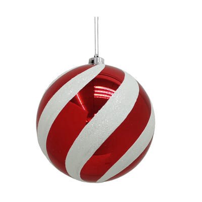 slide 1 of 3, 8.25" Red & White Glitter Jumbo Peppermint Twist Ball Ornament By Ashland, 8.25 in