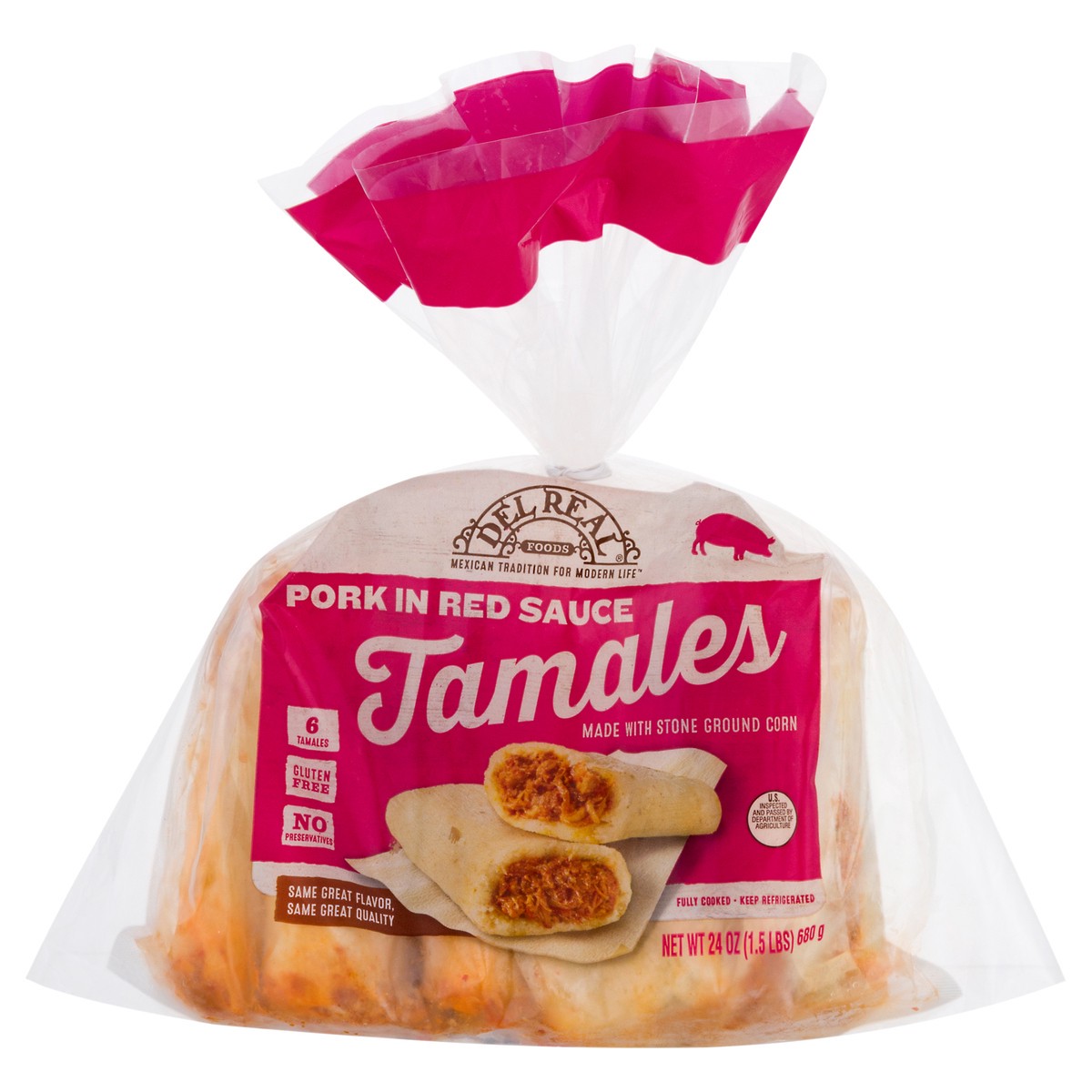 slide 9 of 13, Del Real Foods Del Real Pork Tamales, 6 ct; 4 oz