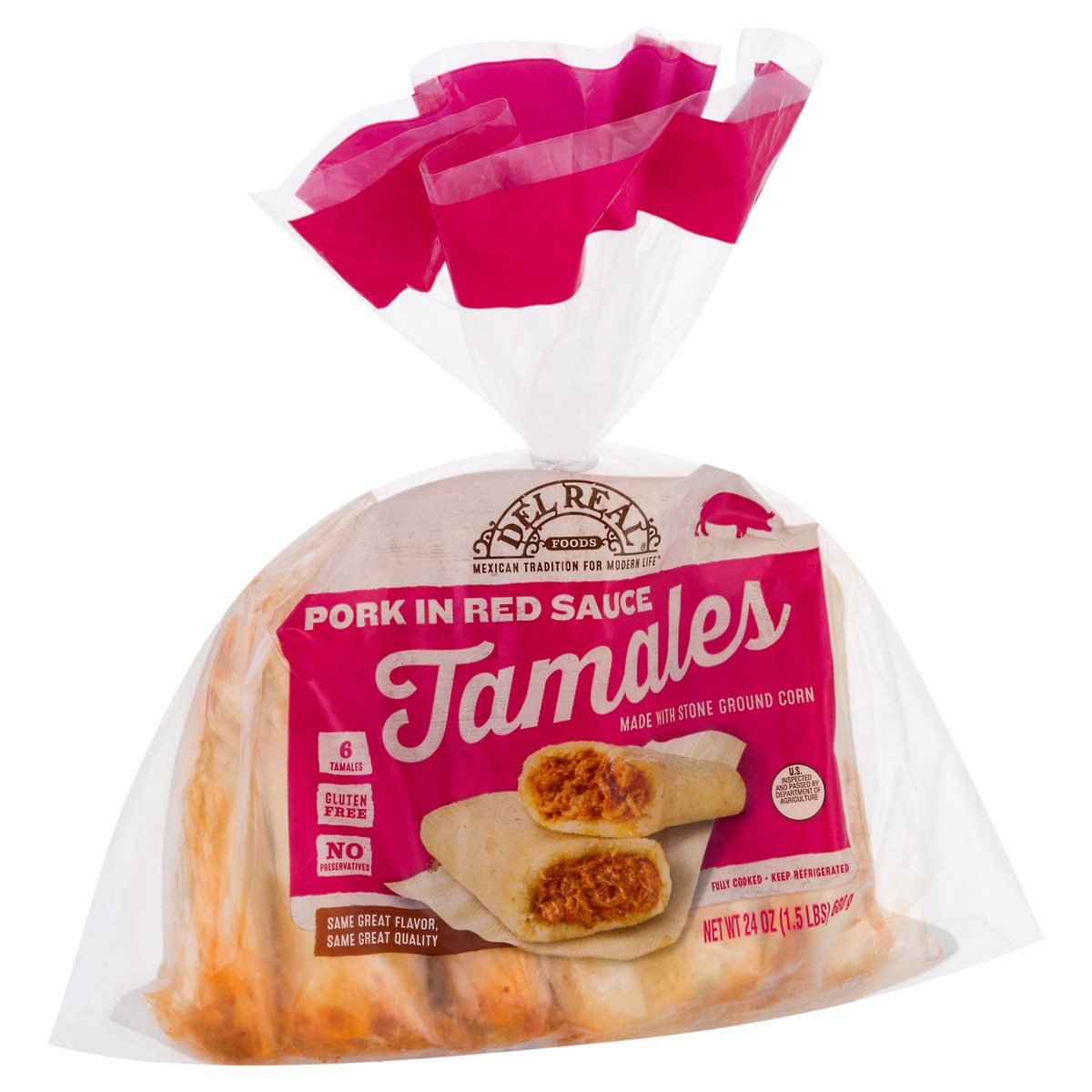 slide 6 of 13, Del Real Foods Del Real Pork Tamales, 6 ct; 4 oz