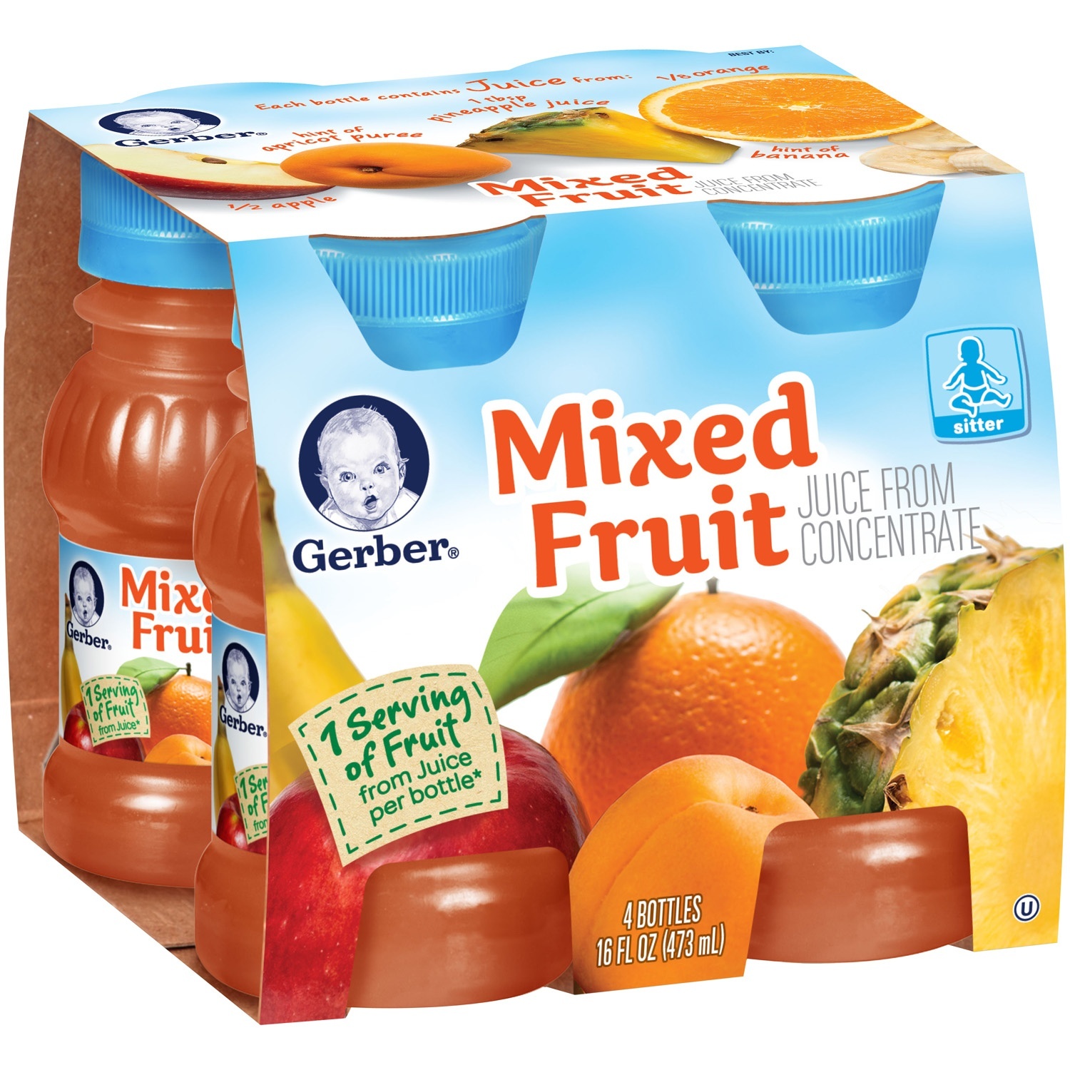 slide 1 of 1, Gerber Mixed Fruit Juice, 4 ct; 4 fl oz