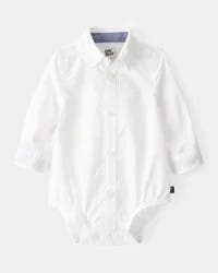Baby Long-Sleeve Button-Down Bodysuit - White 3M