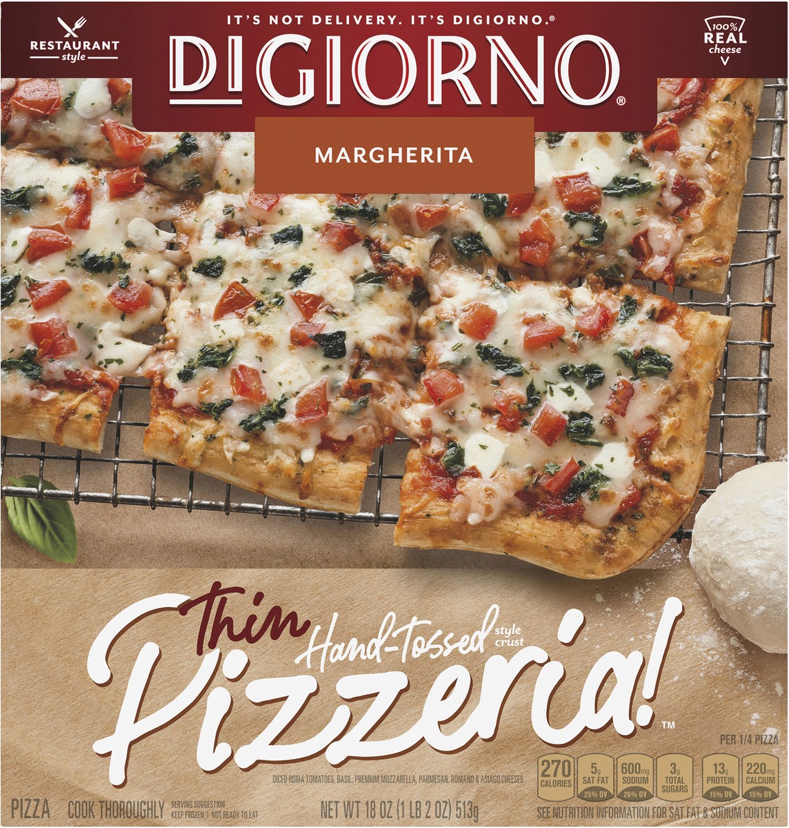 slide 3 of 13, DIGIORNO Frozen Pizza - Frozen Margherita Pizza - Pizzeria! Hand Tossed Style Thin Crust Pizza, 18 oz