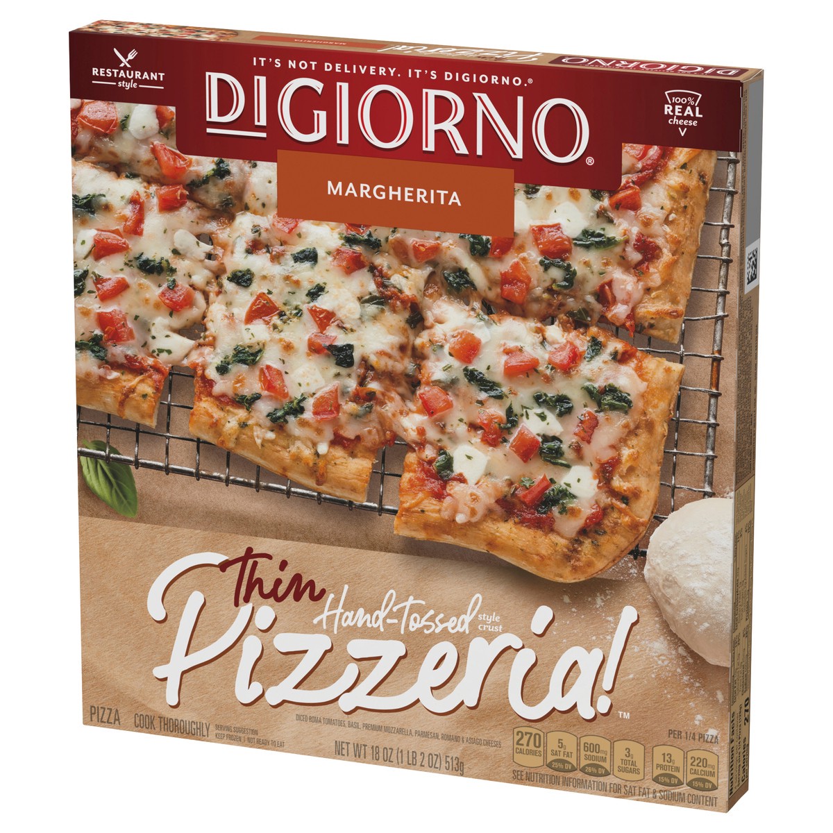 slide 10 of 13, DIGIORNO Frozen Pizza - Frozen Margherita Pizza - Pizzeria! Hand Tossed Style Thin Crust Pizza, 18 oz